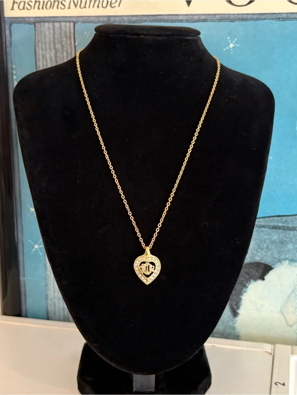 Dior Gold Heart Locket Necklace with Crystal Accents